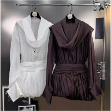 批发彩依  气质新款 深V领蓬蓬系带<b class='q'>连衣裙</b>温柔淑女新品衬衫裙女