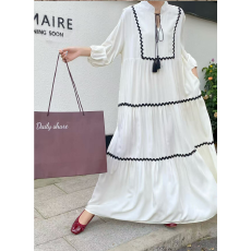 批发彩依  2026新款 宽松显瘦过膝长款拼接花边<b class='q'>连衣裙</b>