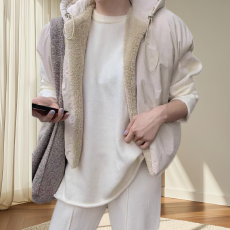 批发韩国东大门时尚马甲冬季连帽宽松型<b class='q'>甜美</b>毛毛外套女上衣