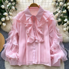 批发轻奢名媛重工钉珠刺绣长袖单排扣<b class='q'>网纱</b>衬衫女秋季高级感别致<b class='q'>上衣</b>潮