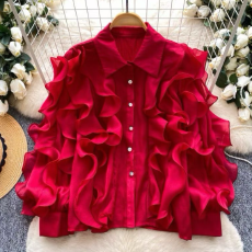 批发轻奢名媛重工钉珠刺绣长袖单排扣<b class='q'>网纱</b>衬衫女秋季高级感别致<b class='q'>上衣</b>潮