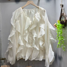 批发轻奢名媛重工钉珠刺绣长袖单排扣<b class='q'>网纱</b>衬衫女秋季高级感别致<b class='q'>上衣</b>潮