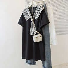 批发实拍<b class='q'>大码</b>裙子长裙时尚夏季<b class='q'>韩版</b>蕾丝连衣裙套头短袖圆领<b class='q'>大码</b>连衣裙