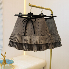批发实拍爱心波点毛呢<b class='q'>半身裙</b>女秋冬梨型a<b class='q'>字</b>短<b class='q'>裙</b>蝴蝶结百褶<b class='q'>裙</b>大码女装