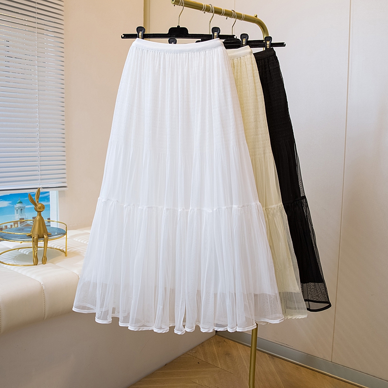 실사 반신 스커트 여성 거즈 스커트 하이웨이스트 A라인 스커트 케이크 드레스 부드러운 바람 큰 진자 중간 길이 치마 빅 사이즈 반신 스커트