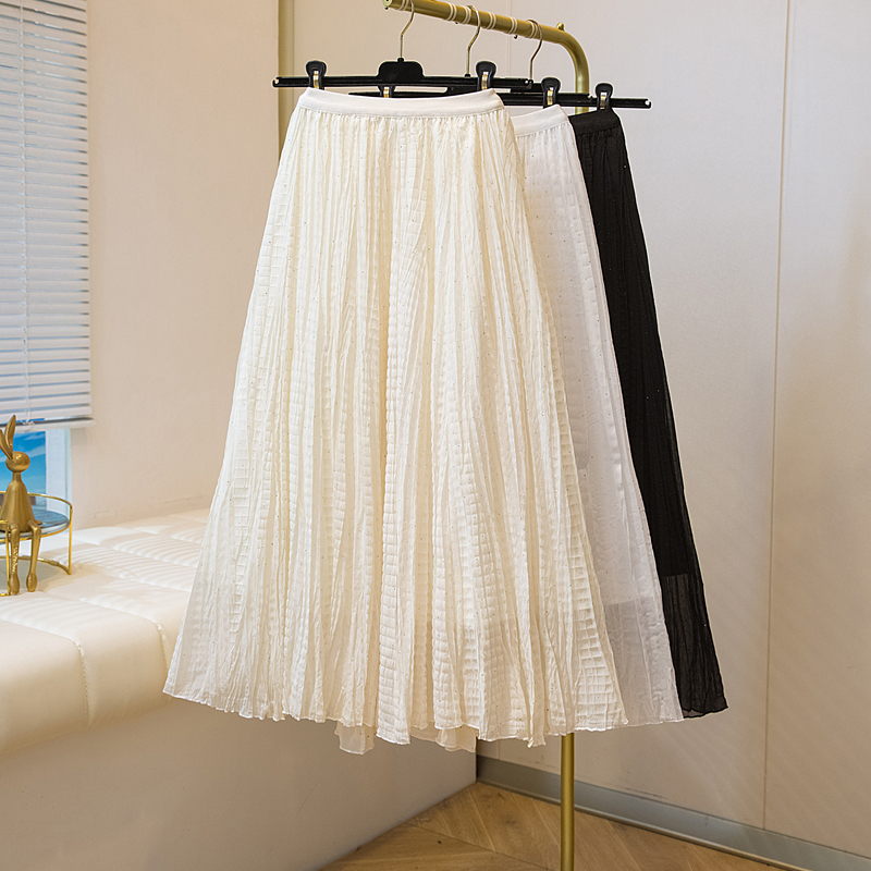 실사 여름 새로운 다림질 금박 디자인 중간 길이 반신 스커트 캐주얼 빅 사이즈 반신 스커트