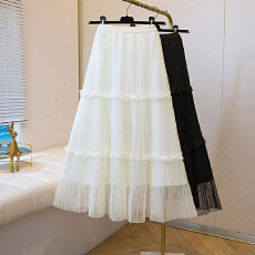 批发实拍大码半身裙女高腰a字裙蛋糕裙温柔风设计感大摆中长裙子