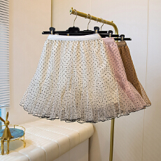 批发实拍设计感大摆网纱波点a字半身裙女2026夏爆款韩版高腰短裙子