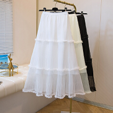 批发实拍新款蕾丝拼接网纱蓬蓬半身裙女高腰A字垂坠感大码蛋糕裙