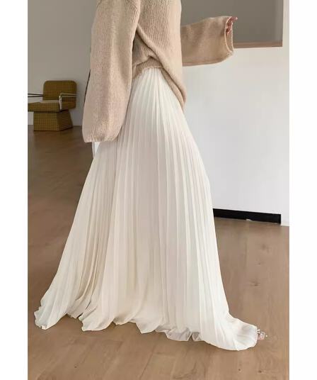 봄 여름 ootd 착용 가져 가라. 플리츠 스커트 반신 스커트 여성 쉬폰 A라인 스커트 2026 새로운 롱 코트 하이웨이스트 롱 코트 치마