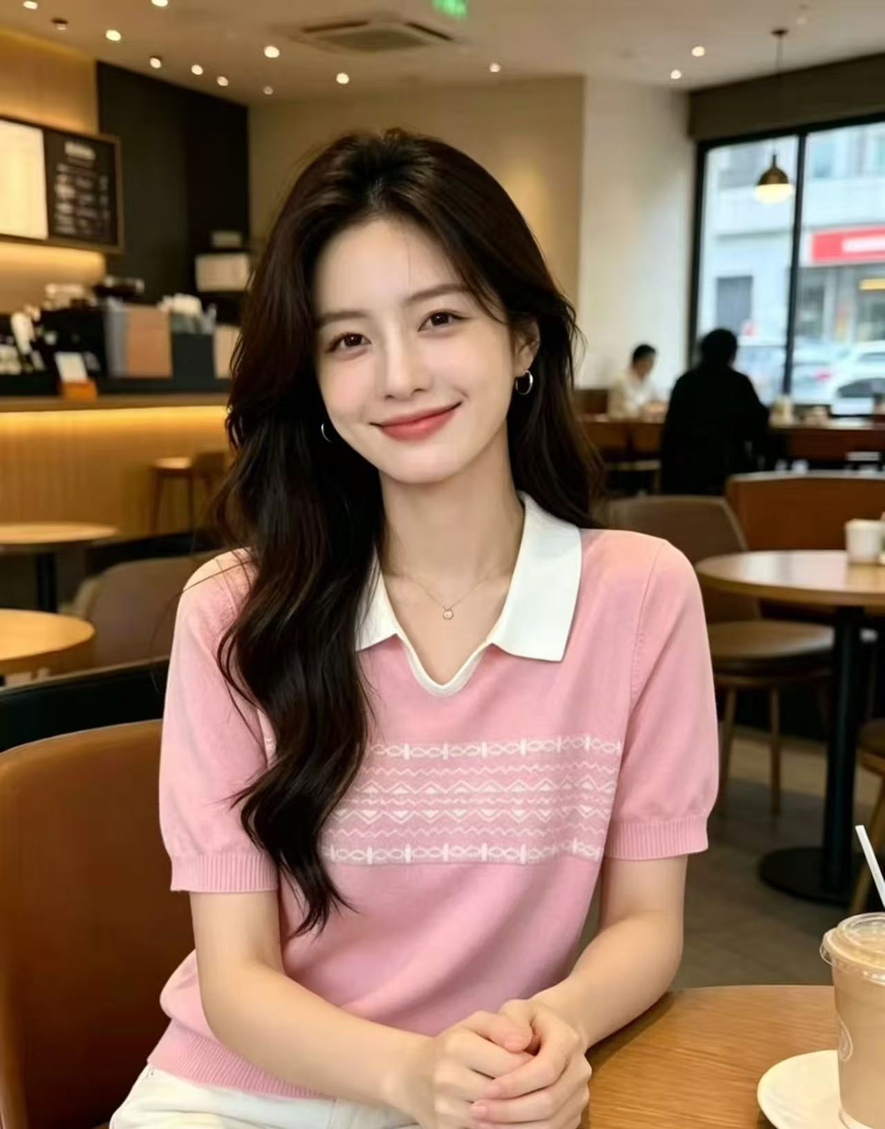 여름 POLO 칼라 니트 여성 의류 반팔 루즈핏 폴로 칼라 패치워크 색상 다용도 얇은 스타일 슬림해 보이는 맨위 티셔츠 기본 셔츠