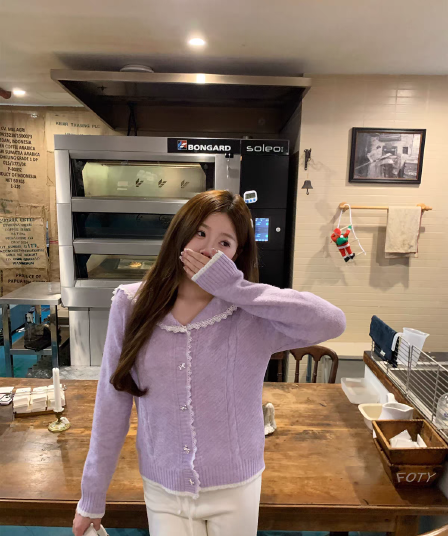 한 부서 레이스 조각 해군 칼라 스웨터 여자 가을 겨울 외국 가스 연령 감소 니트 스웨터 맨위