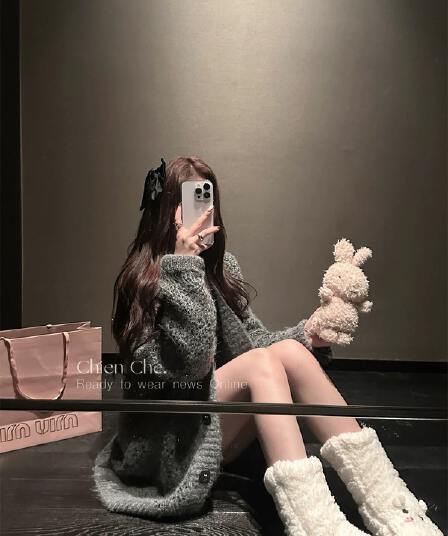 양모 니트 오픈 가디건 맨위 가을 디자인 센스 중간 길이 루즈핏 회색 스웨터 여성 코트