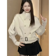 批发韩系  高领斗篷麻花针织外套复古设计感收腰毛衣上衣 女