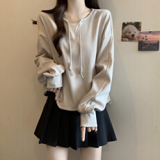 批发实拍~大码 胖MM秋<b class='q'>冬</b>新款假两件套头卫衣小众抽绳遮肉显瘦上衣女
