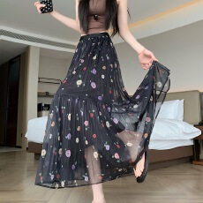 批发实拍~大码 胖MM<b class='q'>夏</b>季新款简约小清新碎花中长款百褶拼接显瘦半身裙