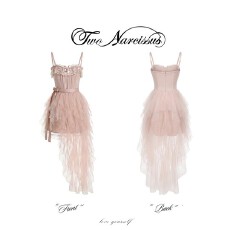 批发两只水仙 【岳雨婷<b class='q'>同款</b>】桃子小蛋糕 抹胸<b class='q'>连衣裙</b>女不规则纱裙套装