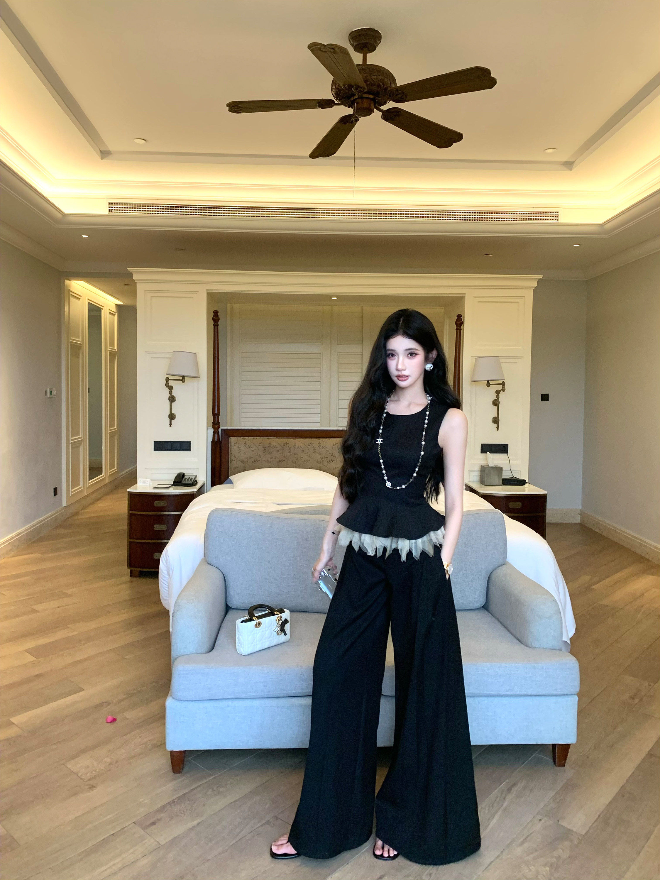 신제품 85 접기 jennie 생일 착용 가져 가라. barbchill10 자르다 조각 무거운 작업 조끼 넓은 다리 캐주얼 바지