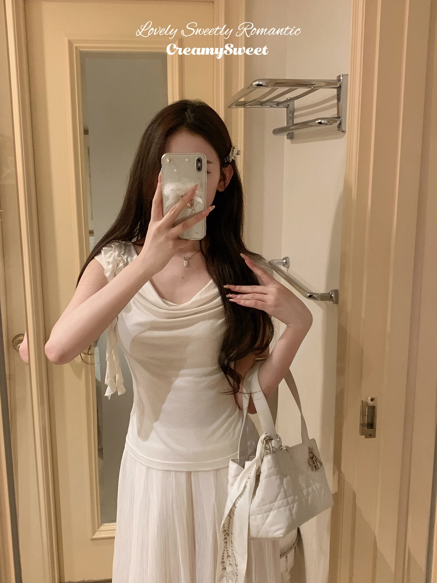 creamysweet04 23 켜기 새로운 Jiaojiao 센스 흔들다 칼라 주간 실크 양모 프릴 티셔츠 맨위