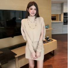 批发已出货 法式高领<b class='q'>蝙蝠</b>斗篷打底针织<b class='q'>连衣裙</b>女修身内搭收腰包臀短裙