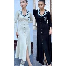 批发已出货 法式小香风时尚针织<b class='q'>连衣裙</b>秋冬新款优雅气质收腰撞色长裙