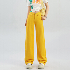 批发YDSC&波板黄高腰直筒牛仔裤女2026新春款垂感阔腿裤&<b class='q'>九分</b>长裤加长