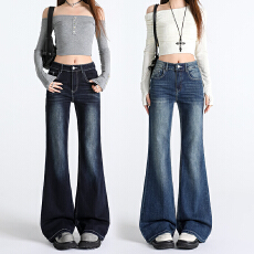批发韩版蓝色不贴腿微喇叭牛仔<b class='q'>裤</b>女新款<b class='q'>弹力</b>中高腰直筒百搭显瘦<b class='q'>弹力</b><b class='q'>裤</b>