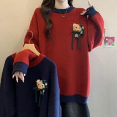 批发圣诞红色毛衣女款秋冬2025<b class='q'>大码</b>胖mm独特<b class='q'>超</b>好看上衣卡通打底针织衫