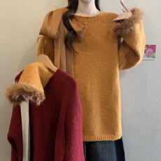 批发<b class='q'>大码</b>温柔高级感蝴蝶结<b class='q'>针织衫</b>女秋冬胖MM慵懒风毛毛袖宽松气质上衣