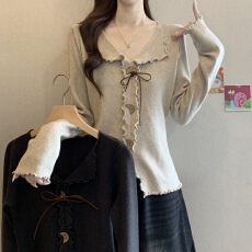 批发<b class='q'>大码</b>女装甜美木耳边正肩长袖<b class='q'>针织衫</b>秋冬内搭打底衫女气质显瘦上衣