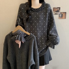 批发大码微胖慵懒风波点毛衣女2025新款秋冬胖MM宽松显瘦软糯针织上衣