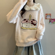 批发软糯甜美风娃娃领可爱毛衣女秋冬大码仿水貂毛奶呼呼针织衫上衣服