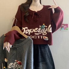 批发圣诞过年红色毛衣女秋冬大码胖mm慵懒风独特巨好看短款针织衫上衣