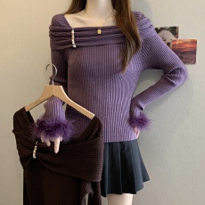 批发大码方领长袖针织衫女2025<b class='q'>秋</b>冬韩版胖MM遮肉显瘦气质百搭减龄上衣