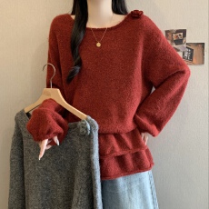 批发2025<b class='q'>秋</b>冬大码新款韩版宽松显瘦圆领长袖针织衫女百搭毛衣打底上衣