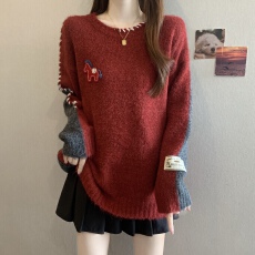 批发马年本命年新年红色毛衣女2026新款秋冬大码<b class='q'>胖</b><b class='q'>mm</b><b class='q'>针织衫</b>巨好看上衣