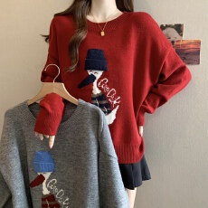 批发韩系卡通毛衣鸭鸭提花图针织套头毛衣<b class='q'>秋</b>冬新款大码内搭保暖卫衣女