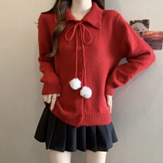 批发红色毛衣外套女<b class='q'>秋</b>冬2025年新款大码时尚百搭宽松慵懒针织开衫上衣