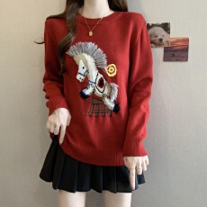 批发本命年红毛衣女2025年秋冬大码新款慵懒风宽松软糯圆领针织衫上衣