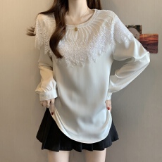 批发大码设计感重工亮片圆领长袖T恤女<b class='q'>春</b>秋2026小众减龄宽松套头上衣