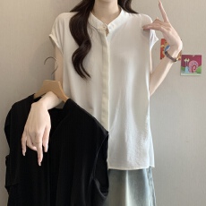 大码简约气质短袖衬衫女通勤职业装上衣polo女士衬衣法式时尚小衫