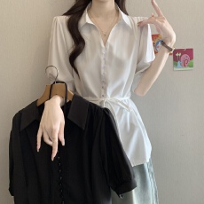 气质v领雪纺衬衫女2026夏季新款轻奢高级感独特收腰上衣洋气小衫