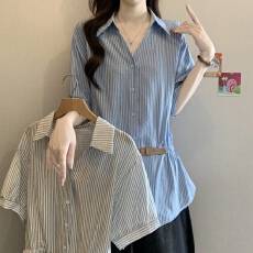 批发韩系复古气质设计收腰显瘦条纹<b class='q'>衬衫</b>2026年新款高级通勤百搭上衣女