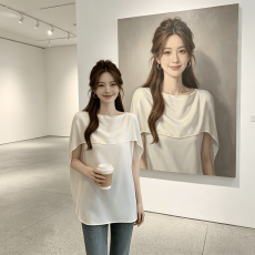 批发雪纺长袖打底衬衫女春<b class='q'>秋</b>新款大码胖mm显瘦高级设计感披肩系带上衣