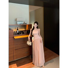 批发实拍~两穿一字肩连衣裙女 新款<b class='q'>雪纺</b>拼接抹胸长裙收腰裙子 送肩带