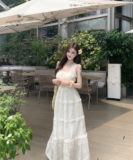 실사 해시계 에덴 슬립 여성 드레스 여름 요정 치마 허리 수축 롱 스커트