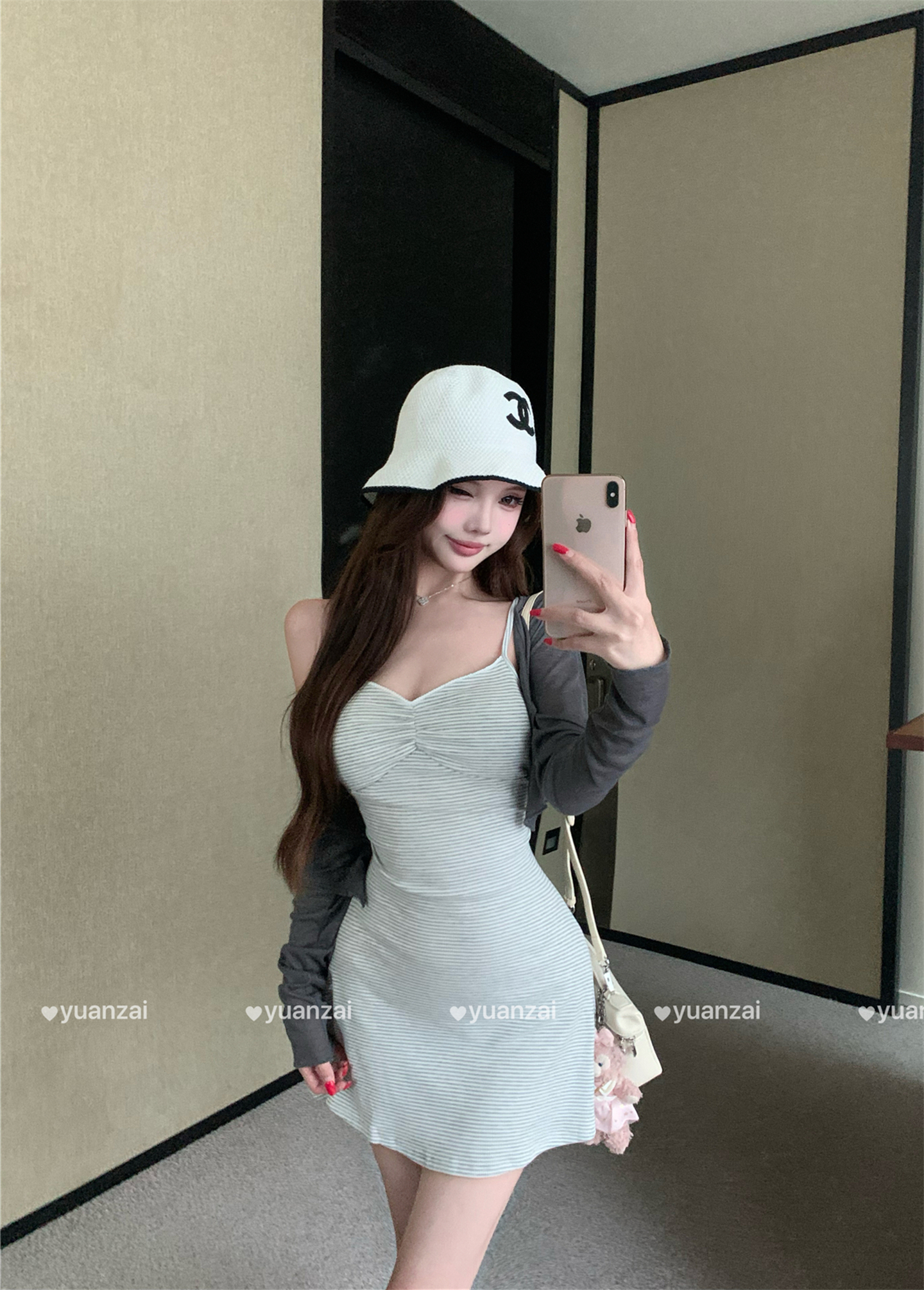 실사 봄 여름 빛 사람들 아름다움 센스 세트 그룹 주름 몸매 가꾸기 슬립 여성 드레스 주간 실크 오픈 가디건 투피스 세트