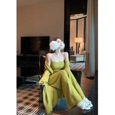 批发实拍～秋冬 针织开衫吊带阔腿裤三件套装<b class='q'>宽松</b>慵懒风长款毛衣外套