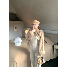 实拍～秋冬 环保皮草老钱毛毛外套+纯棉内搭打底+高密毛织阔腿裤