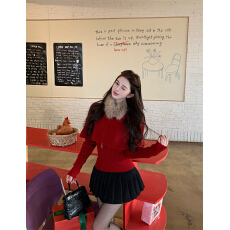 实拍~秋冬 古早奈奈 可拆卸狐狸毛领+斗篷+打底 针织三件套装女